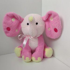 Burton & Burton Pink Elephant Plush Rattle Lovey, Polka Dots, Sitting, 6.25"